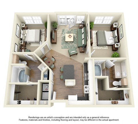 B2 Floor Plan at Villas at Katy Trail Apartments, Dallas, 75201